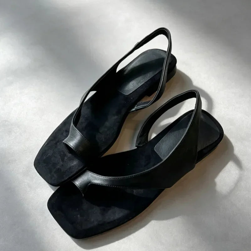 2026Women Flat Sandals Casual Soft Leather Suede Square Clip Toe Summer Shoes for Women Beach Party Daily Wear Sandalias Mujer