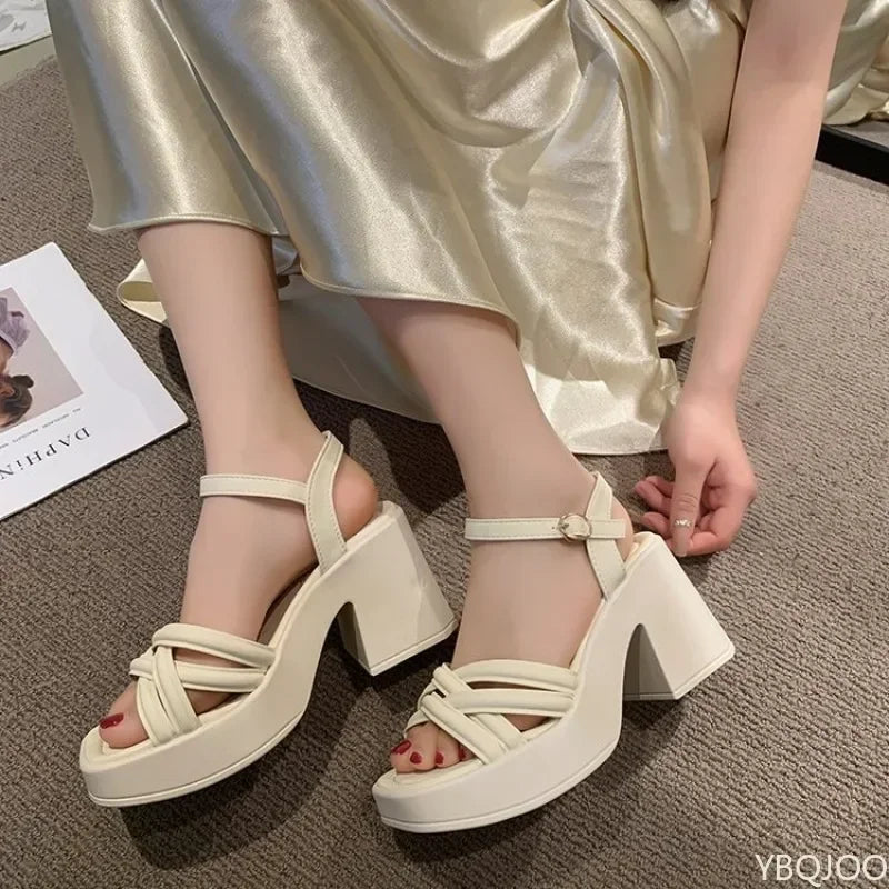 Thick Soled Thick High-heeled Buckle Fish Mouth Sandals for Women's New Style Worn on The Beach with Skirts and Sandals 2026