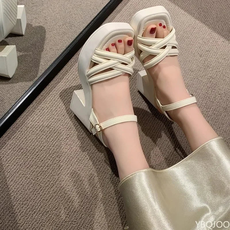 Thick Soled Thick High-heeled Buckle Fish Mouth Sandals for Women's New Style Worn on The Beach with Skirts and Sandals 2026