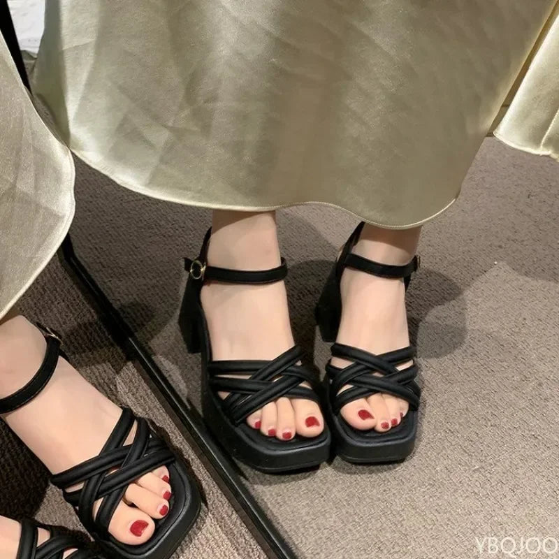 Thick Soled Thick High-heeled Buckle Fish Mouth Sandals for Women's New Style Worn on The Beach with Skirts and Sandals 2026