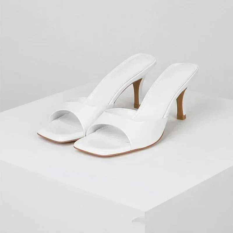 Summer Women's Sandals 2025 Fashion Square Toe Women's Slippers Open Toe Luxury Outdoor Slippers Simple Casual Prom High Heels